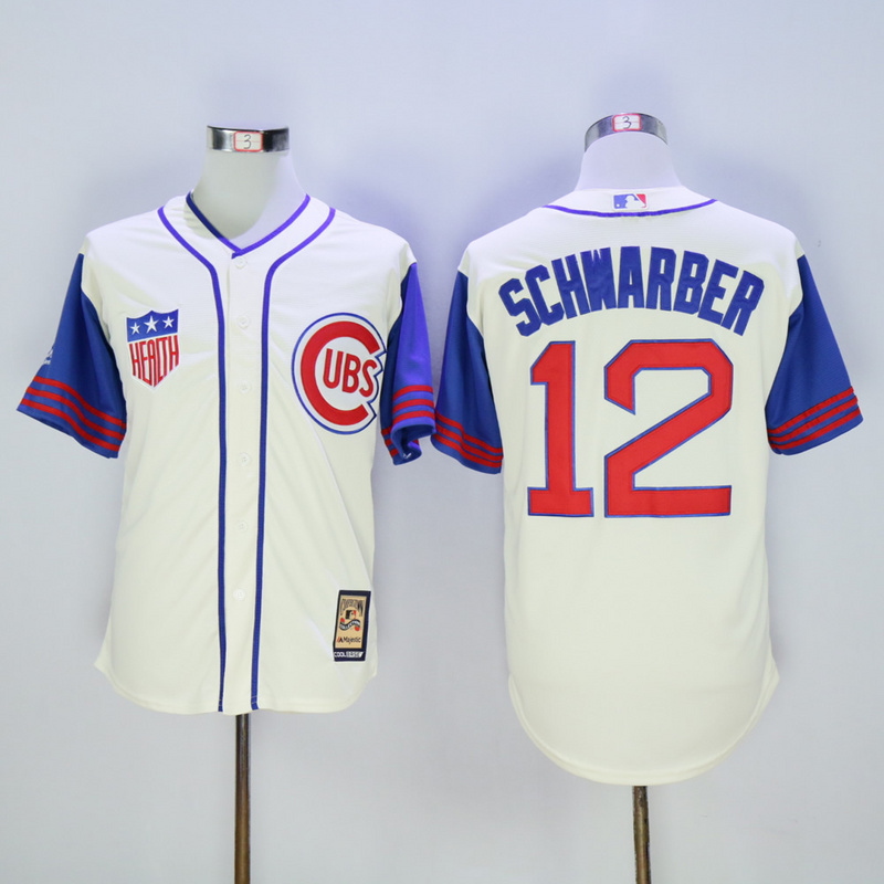 Men Chicago Cubs #12 Schwarber Cream Throwback 1942 MLB Jerseys->chicago cubs->MLB Jersey